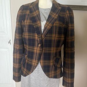 Autres filles Anthropologie plaid single boton Women's Blazer - Navy and Tan